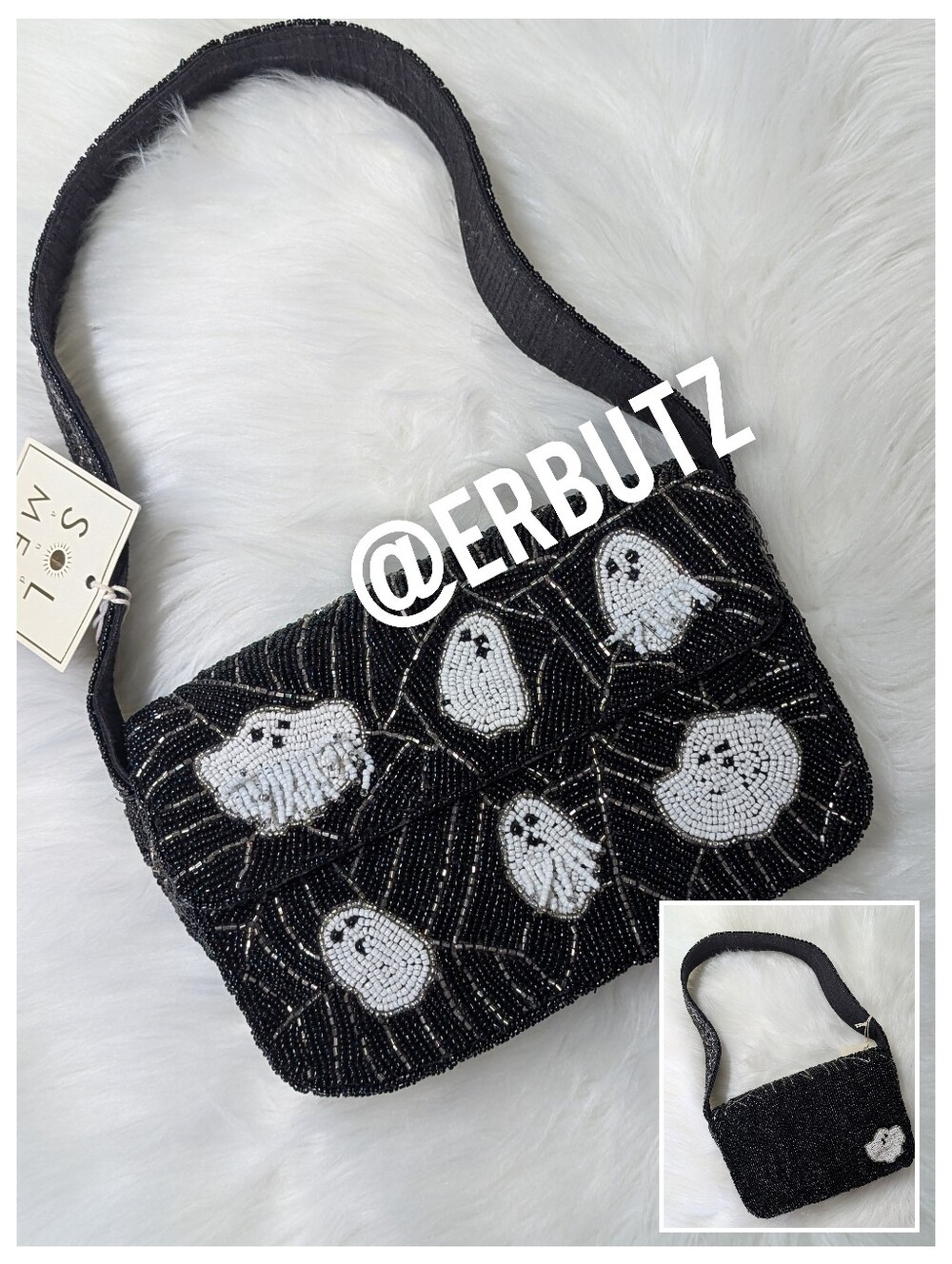SOL and MER Halloween Ghost Motif Beaded Shoulder Bag w/ Spiderweb Design 🕸️👻